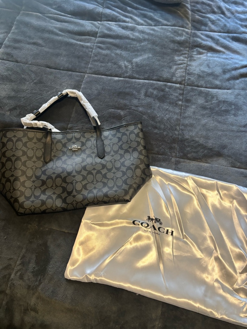 Coach Gray and Black Signature Tote